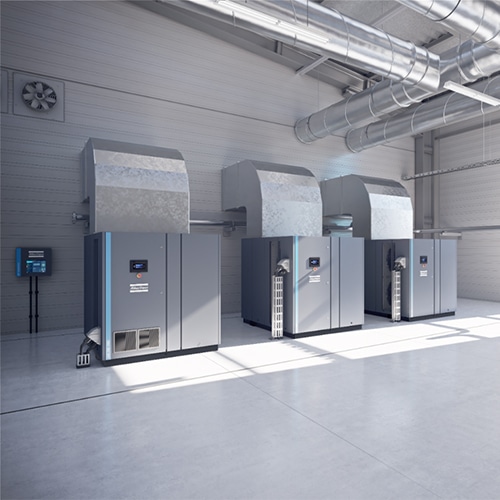 Atlas Copco air compressors in a plant room