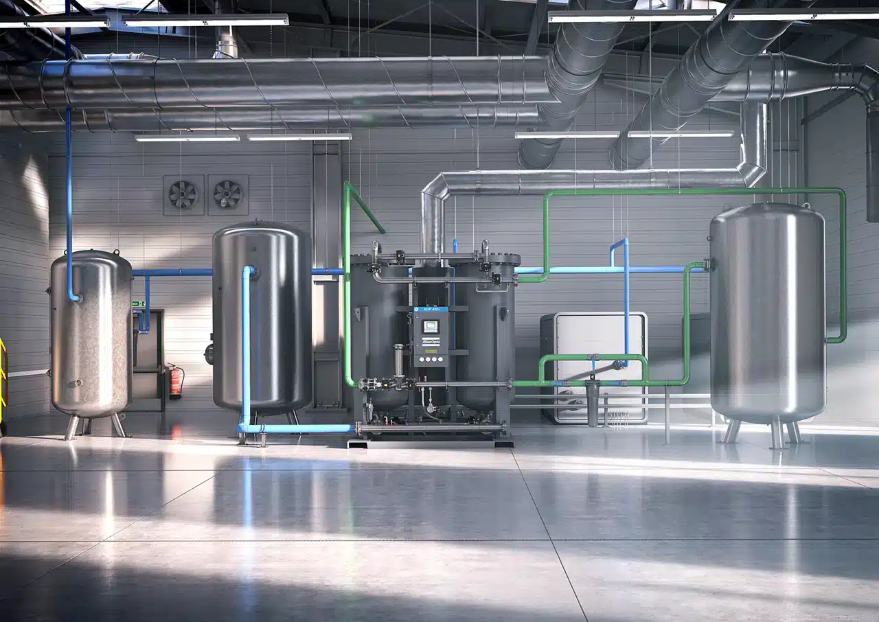 Atlas Copco nitrogen generator with air and nitrogen receivers