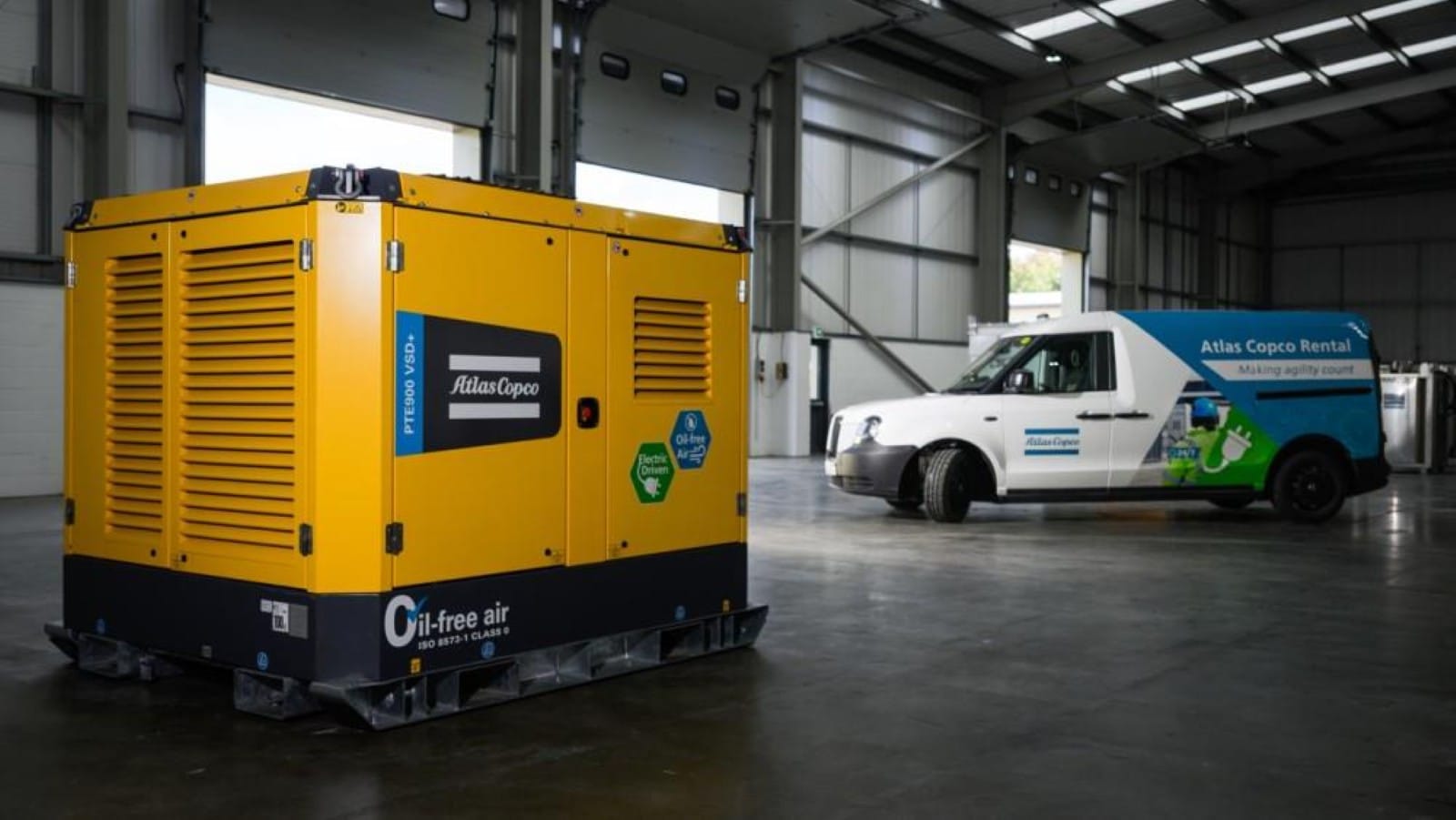 Atlas Copco oil-free compressor in a vehicle depot