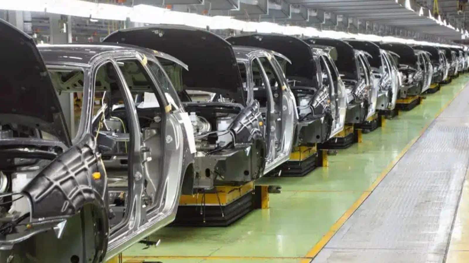 Car bodies on an automotive production line